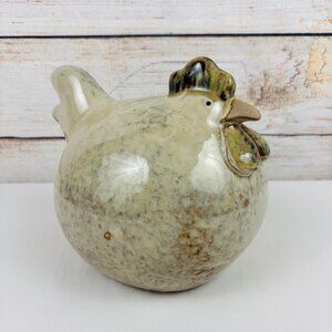 Fat Round Ceramic Chicken Cream Gray Speckled Farmhouse Rustic